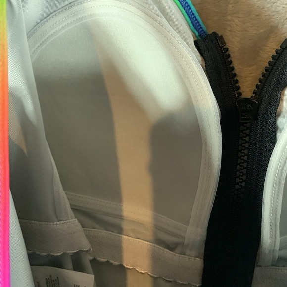 Swim Solutions Sport Womens Swimsuit 8 One Piece Black Rainbow Trip Zip Up Front - Picture 6 of 7